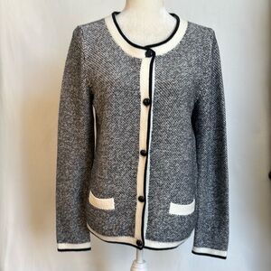 Gap Women Sz M Cardigan Knit Button Front Float Jacquard Black and White Sweater